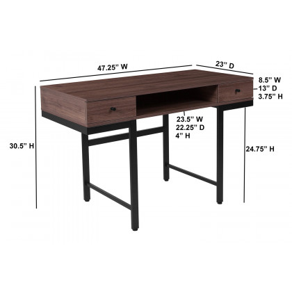 BLNK - Bartlett Dark Ash Wood Grain Finish Computer Desk with Drawers and Black Metal Legs