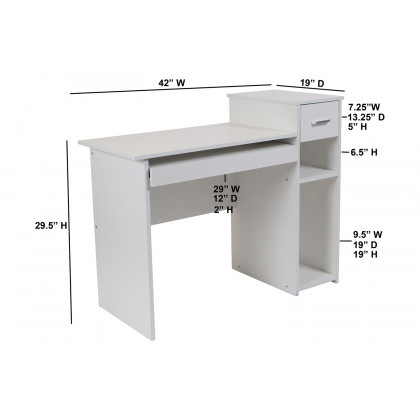 BLNK - Highland Park White Computer Desk with Shelves and Drawer