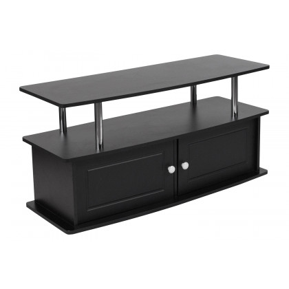 BLNK - Evanston Black TV Stand with Shelves, Cabinet and Stainless Steel Tubing