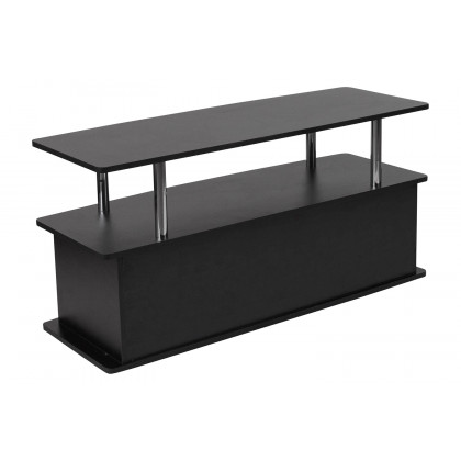 BLNK - Evanston Black TV Stand with Shelves, Cabinet and Stainless Steel Tubing