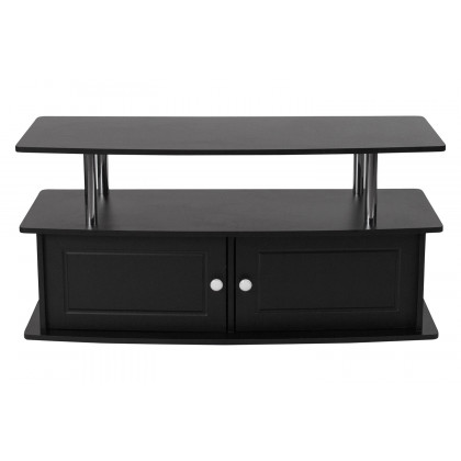 BLNK - Evanston Black TV Stand with Shelves, Cabinet and Stainless Steel Tubing