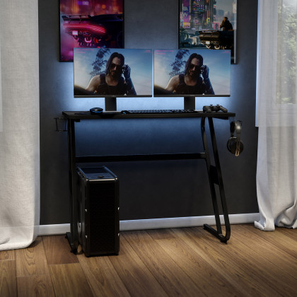 BLNK Fisher Ergonomic Desk with Cup Holder and Headphone Hook - Black