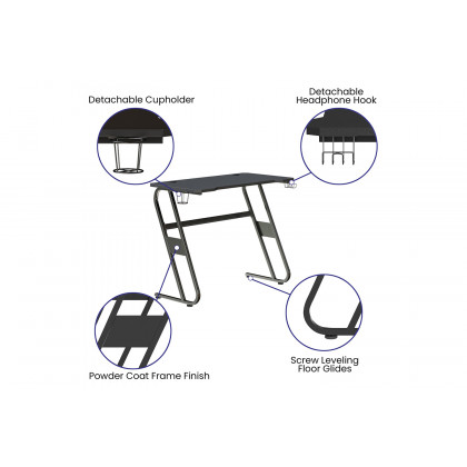BLNK Fisher Ergonomic Desk with Cup Holder and Headphone Hook - Black