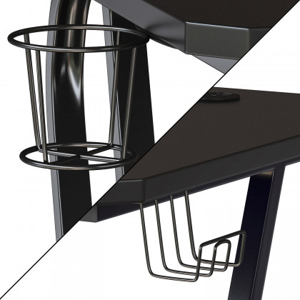 BLNK Fisher Ergonomic Desk with Cup Holder and Headphone Hook - Black