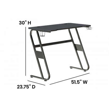 BLNK Fisher Ergonomic Desk with Cup Holder and Headphone Hook - Black