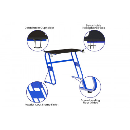 BLNK Fisher Ergonomic Desk with Cup Holder and Headphone Hook - Blue