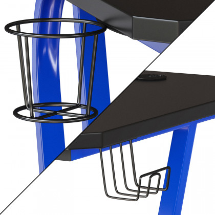 BLNK Fisher Ergonomic Desk with Cup Holder and Headphone Hook - Blue