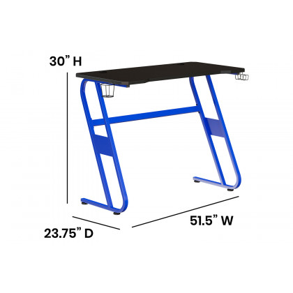BLNK Fisher Ergonomic Desk with Cup Holder and Headphone Hook - Blue