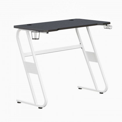 BLNK Fisher Ergonomic Desk with Cup Holder and Headphone Hook - White