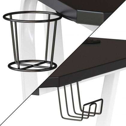 BLNK Fisher Ergonomic Desk with Cup Holder and Headphone Hook - White