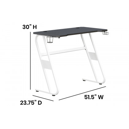 BLNK Fisher Ergonomic Desk with Cup Holder and Headphone Hook - White