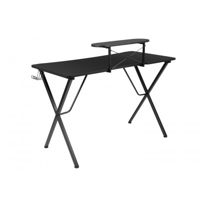 BLNK Mallot Gaming Desk with Cup Holder, Headphone Hook and Monitor/Smartphone Stand - Black