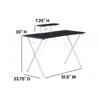 BLNK Mallot Gaming Desk with Cup Holder, Headphone Hook and Monitor/Smartphone Stand - Black/White