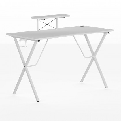 BLNK Mallot Gaming Desk with Cup Holder, Headphone Hook and Monitor/Smartphone Stand - White