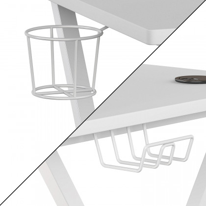BLNK Mallot Gaming Desk with Cup Holder, Headphone Hook and Monitor/Smartphone Stand - White