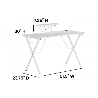 BLNK Mallot Gaming Desk with Cup Holder, Headphone Hook and Monitor/Smartphone Stand - White