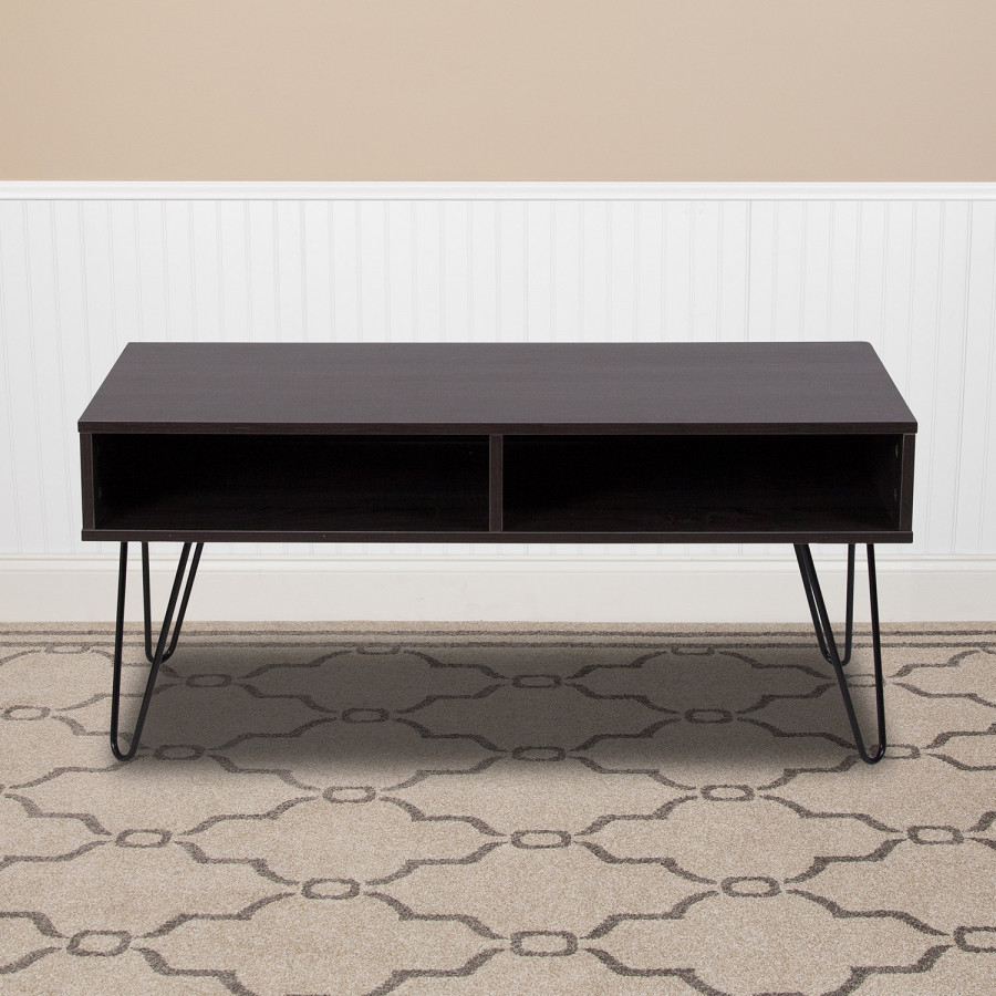 BLNK - Oak Park Collection Driftwood Wood Grain Finish TV Stand with Black Metal Legs