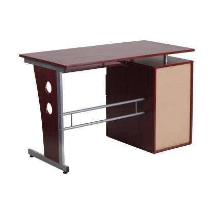 BLNK Joshua Desk with Three Drawer Pedestal and Pull-Out Keyboard Tray - Mahogany