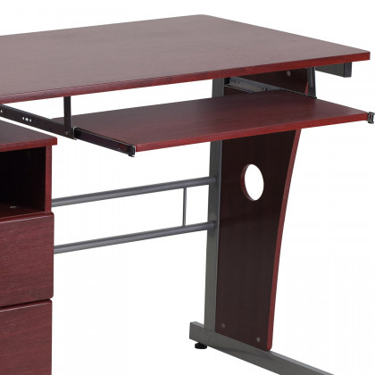 BLNK Joshua Desk with Three Drawer Pedestal and Pull-Out Keyboard Tray - Mahogany