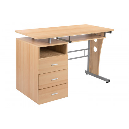 BLNK Joshua Desk with Three Drawer Pedestal and Pull-Out Keyboard Tray - Maple