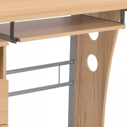 BLNK Joshua Desk with Three Drawer Pedestal and Pull-Out Keyboard Tray - Maple