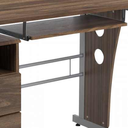 BLNK Joshua Desk with Three Drawer Pedestal and Pull-Out Keyboard Tray - Rustic Walnut