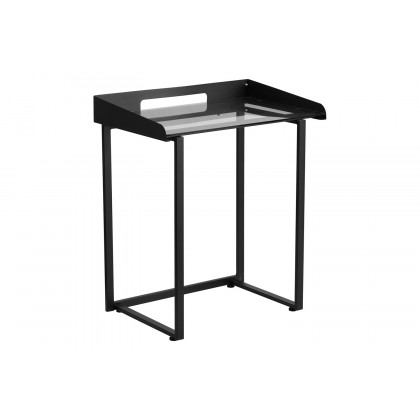 BLNK Jayden Contemporary Clear Tempered Glass Desk with Raised Cable Management Border and Metal Frame - Black