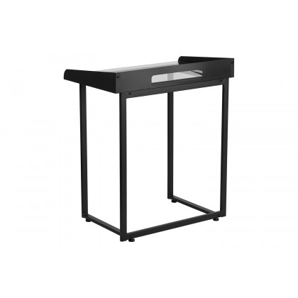 BLNK Jayden Contemporary Clear Tempered Glass Desk with Raised Cable Management Border and Metal Frame - Black