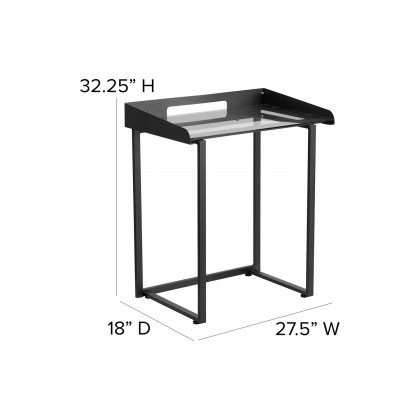 BLNK Jayden Contemporary Clear Tempered Glass Desk with Raised Cable Management Border and Metal Frame - Black