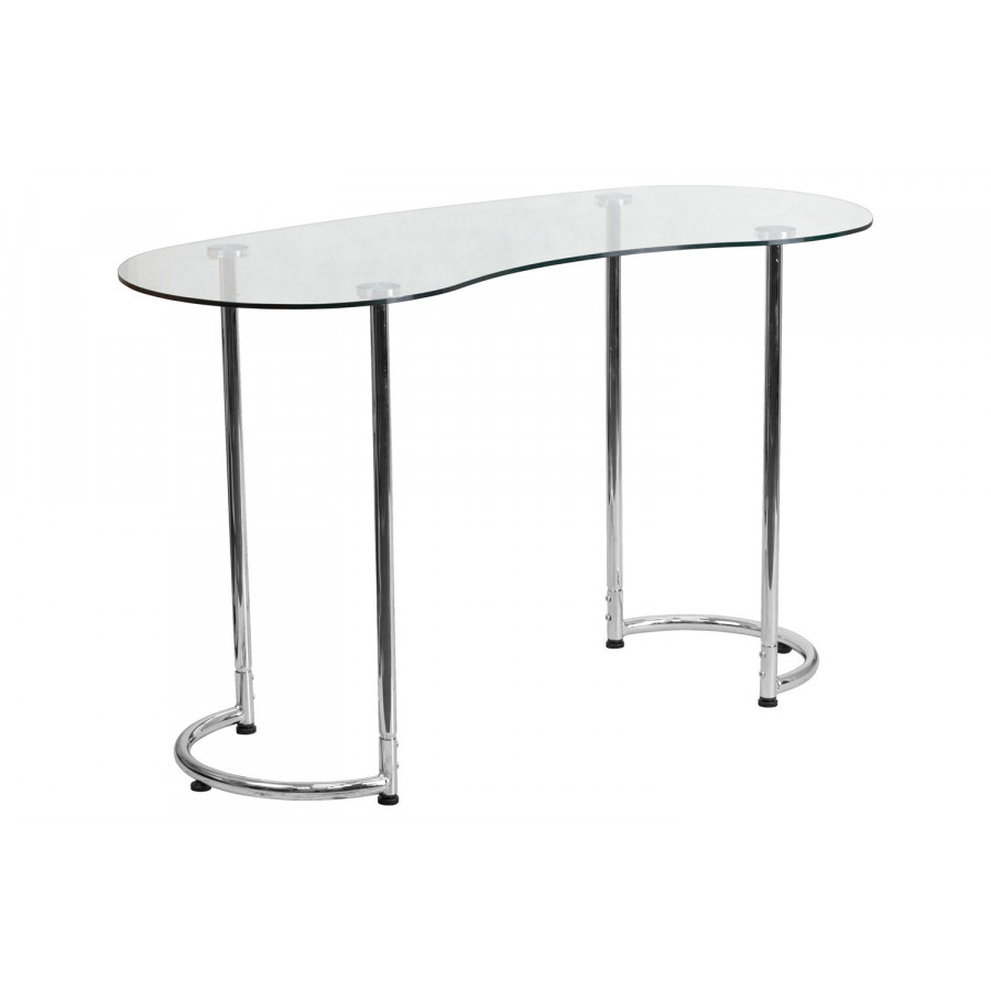 BLNK - Contemporary Desk with Curvaceous Clear Tempered Glass