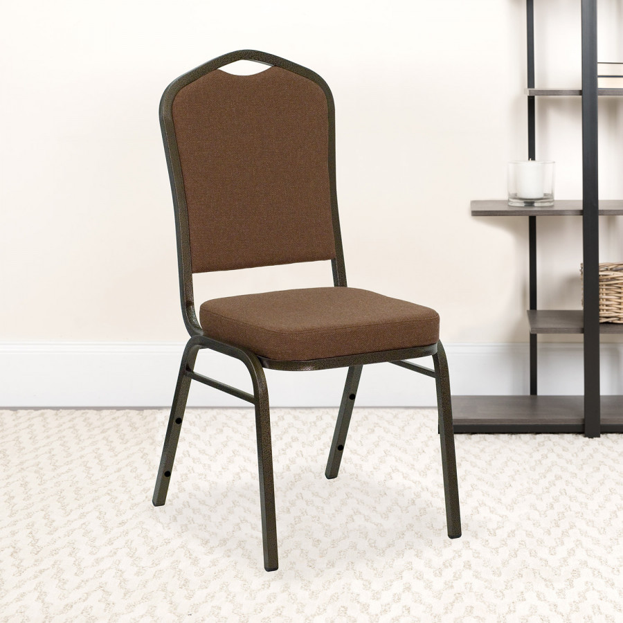 BLNK HERCULES Series Fabric Crown Back Stacking Banquet Chair with Gold Vein Frame - Coffee