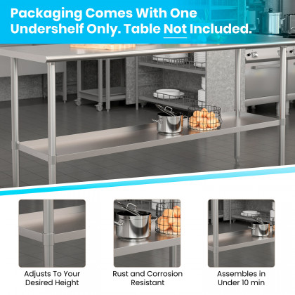 BLNK Woodford Stainless Steel Galvanized Under Shelf - 30"W x 72"L