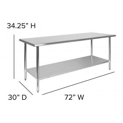 BLNK Reader Stainless Steel Prep and Work Table with Undershelf