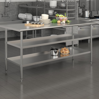 BLNK - Ravenel Stainless Steel Work Table with 2 Undershelves