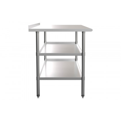 BLNK Ravenel Stainless Steel Work Table with 1.5" Backsplash and 2 Undershelves - with Backsplash