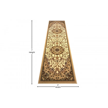 BLNK Mersin Collection Persian Style Olefin Area Rug with Jute Backing - Ivory, 2'W x 7'L
