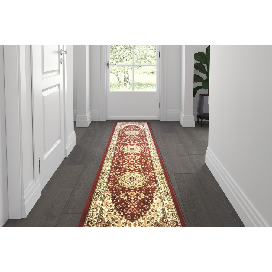 BLNK Mersin Collection Persian Style Olefin Area Rug with Jute Backing - Burgundy, 2'W x 7'L