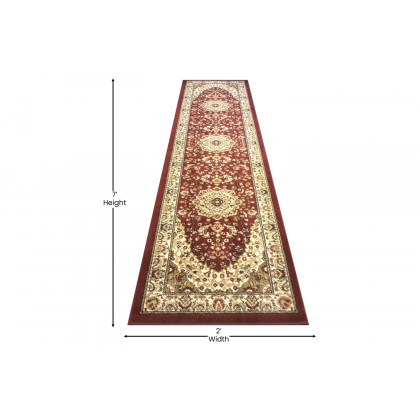 BLNK Mersin Collection Persian Style Olefin Area Rug with Jute Backing - Burgundy, 2'W x 7'L