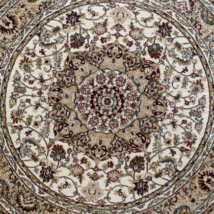 BLNK Mersin Collection Persian Style Round Olefin Area Rug with Jute Backing - Ivory, 4'W x 4'L
