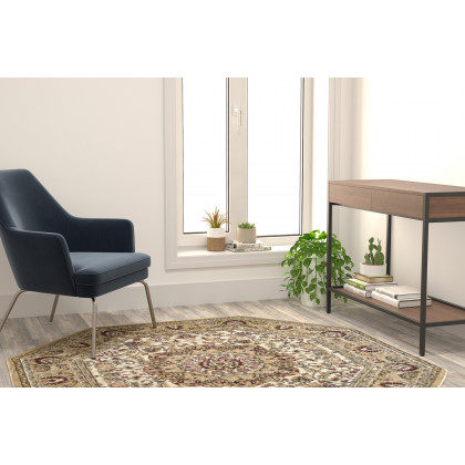 BLNK - Mersin Collection Persian Style Octagon Olefin Area Rug with Jute Backing