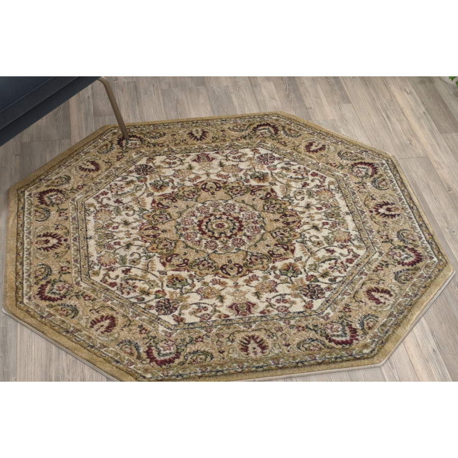 BLNK Mersin Collection Persian Style Octagon Olefin Area Rug with Jute Backing - Ivory, 4'W x 4'L