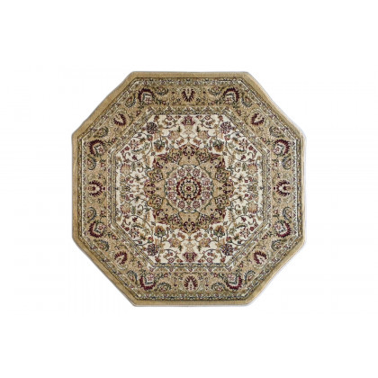 BLNK Mersin Collection Persian Style Octagon Olefin Area Rug with Jute Backing - Ivory, 4'W x 4'L