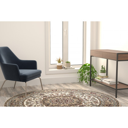 BLNK - Mersin Collection Persian Style Round Olefin Area Rug with Jute Backing