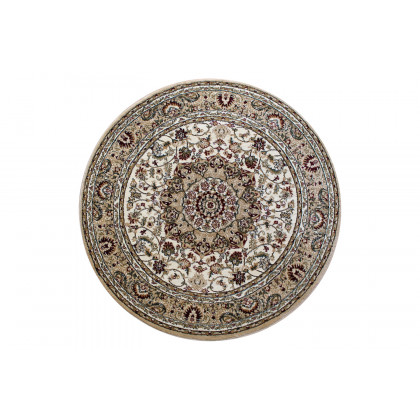 BLNK Mersin Collection Persian Style Round Olefin Area Rug with Jute Backing - Ivory, 5'W x 5'L