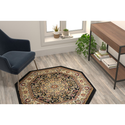 BLNK - Mersin Collection Persian Style Octagon Olefin Area Rug with Jute Backing