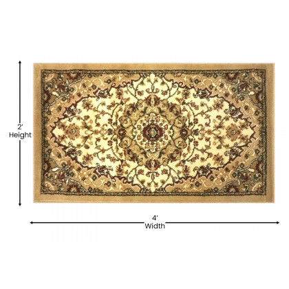 BLNK Mersin Collection Persian Style Olefin Area Rug with Jute Backing - Ivory, 2'W x 3'L