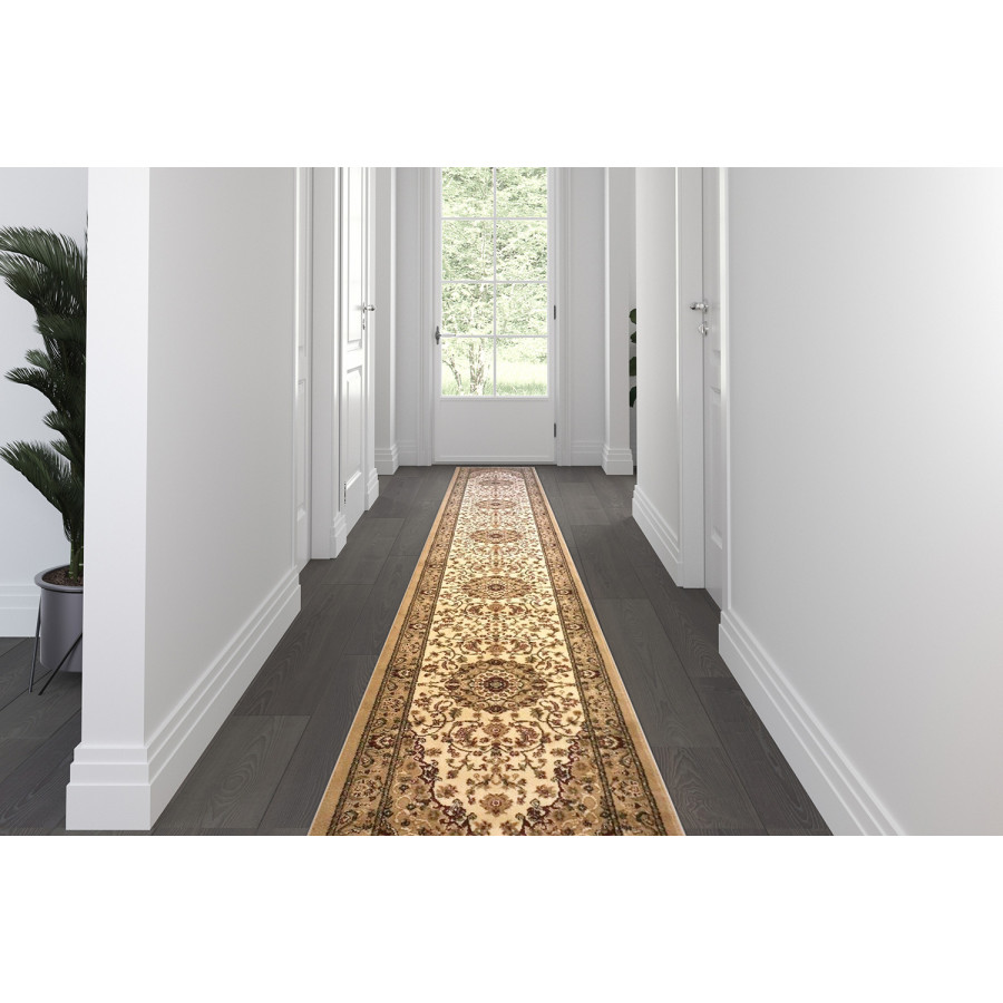 BLNK Mersin Collection Persian Style Olefin Area Rug with Jute Backing - Ivory, 3'W x 15'L