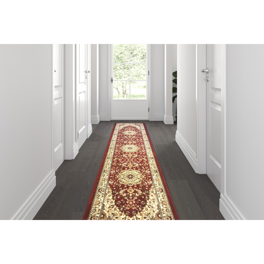 BLNK Mersin Collection Persian Style Olefin Area Rug with Jute Backing - Burgundy, 3'W x 10'L