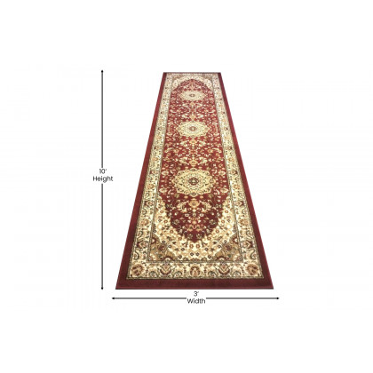 BLNK Mersin Collection Persian Style Olefin Area Rug with Jute Backing - Burgundy, 3'W x 10'L