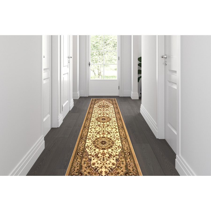 BLNK Mersin Collection Persian Style Olefin Area Rug with Jute Backing - Ivory, 3'W x 10'L
